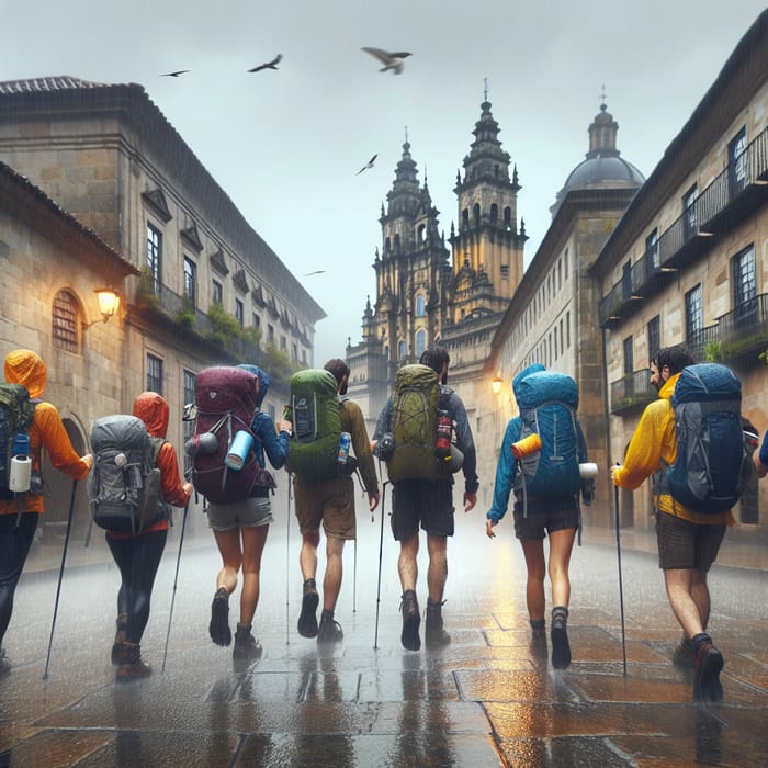 Hiking Enthusiasts in Santiago de Compostela Rain