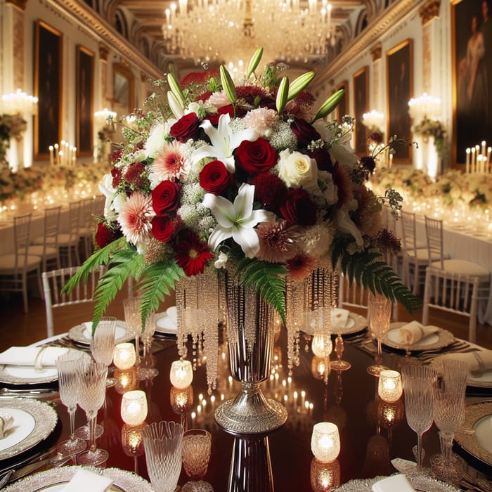 Elegant Flower Arrangement for Prestigious Events - Stunning Mix of Red Roses, White Lilies, Peonies & More
