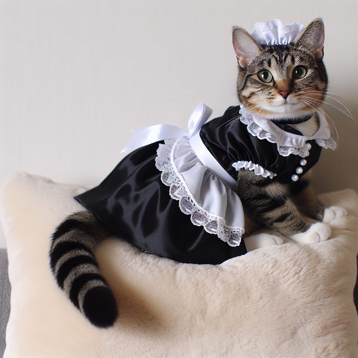 Cute Cat in Maid Costume - Adorable Feline Pose