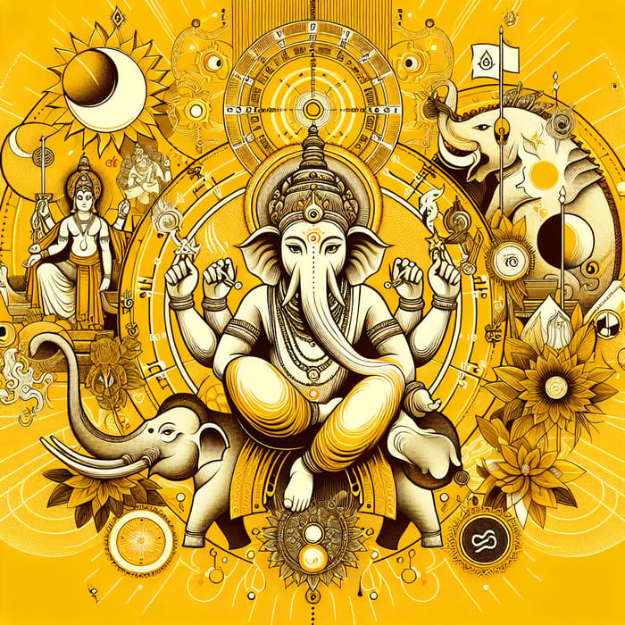 Yellow Vedic Astrology Image Featuring Nakshatras and Ganesha