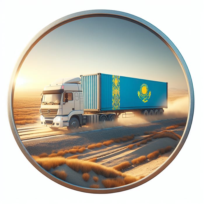 Cargo Transit in Kazakhstan with Flag or Logo: Steppe Road Scene