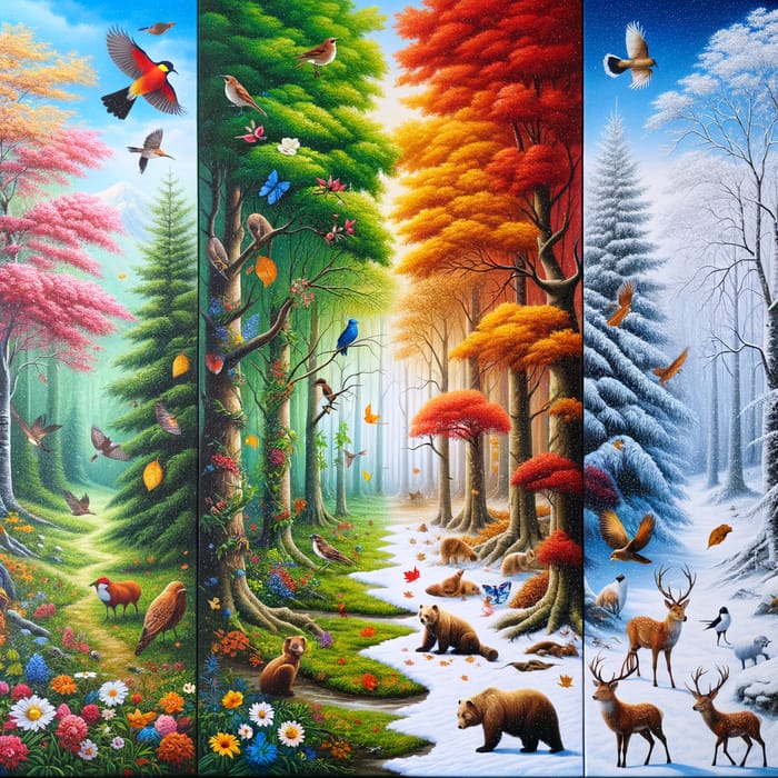 Temperate Forest Seasons: Spring, Summer, Autumn, Winter