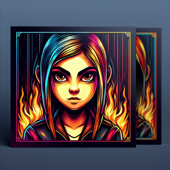 Cartoon Girl in Flames - Vibrant Album Artwork