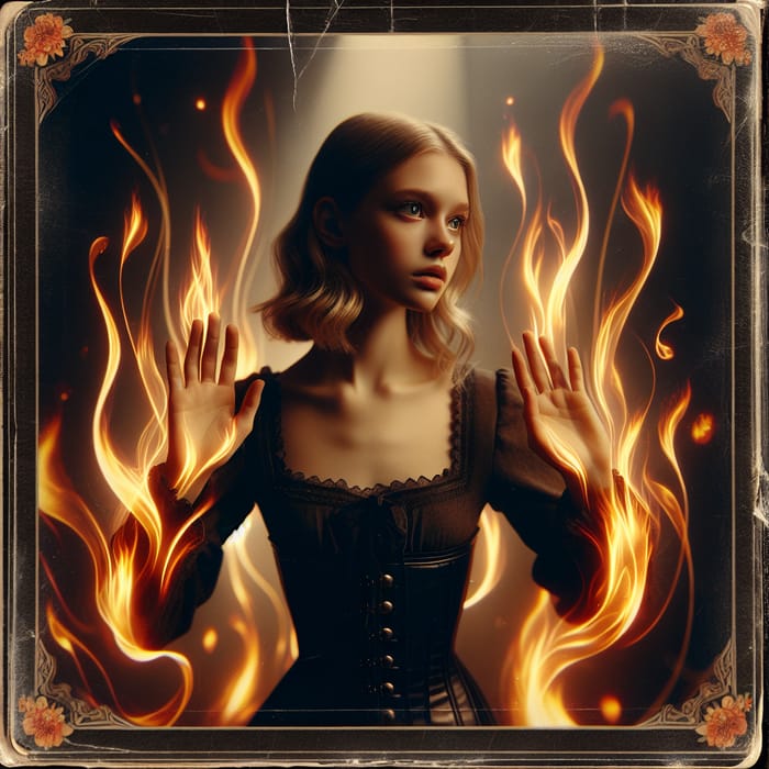 Captivating Flames: Vintage Album Cover with Fiery Girl
