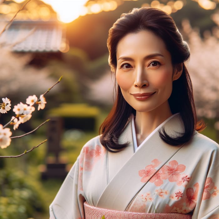 Tranquil Beauty: Asian Woman in Kimono