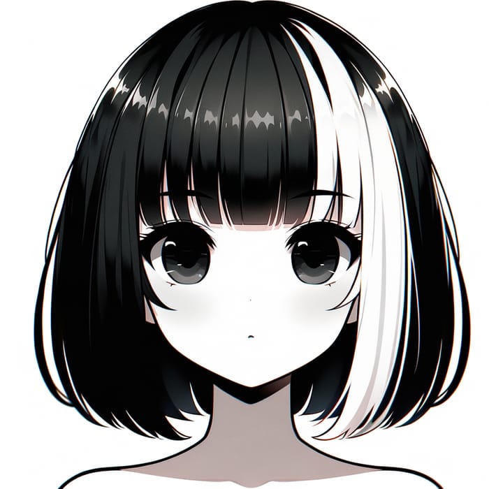 Anime Girl with Unique Black Bob Hair and White Fringe