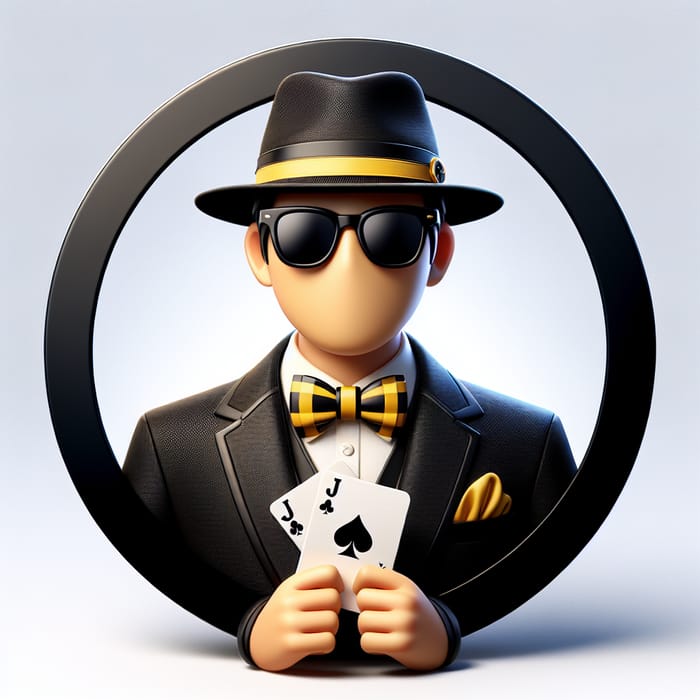 Modern Design 3D Avatar with Tuxedo, Sunglasses & Playing Cards