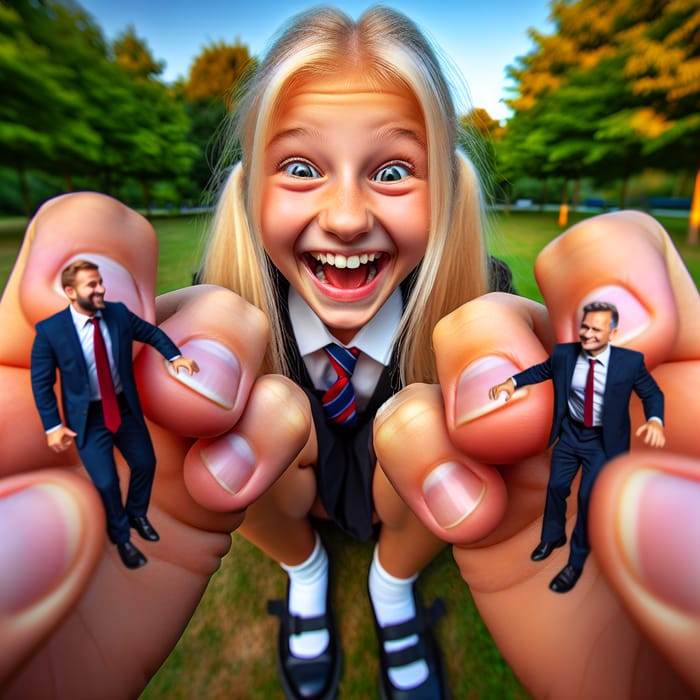 Creative Prank: Tiny Businessmen Squeezed by Playful Student