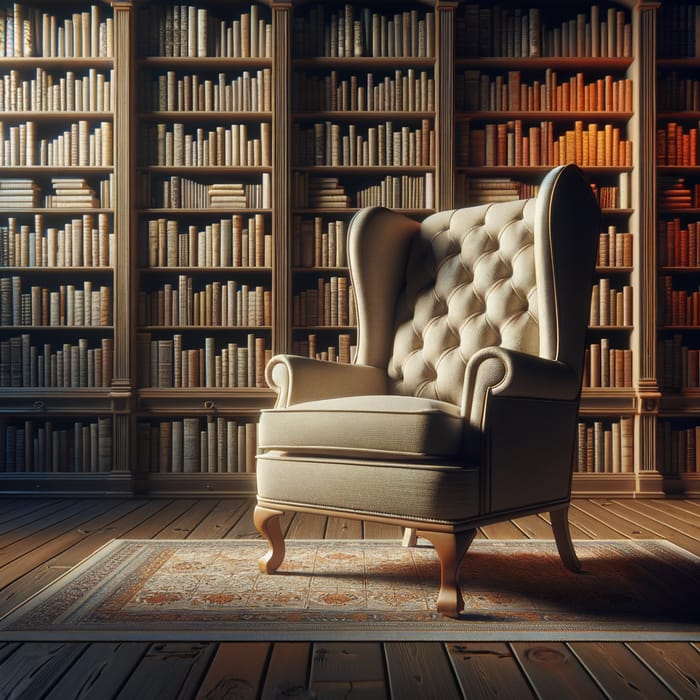 Cozy Wingback Chair Surrounded by Diverse Books at Night