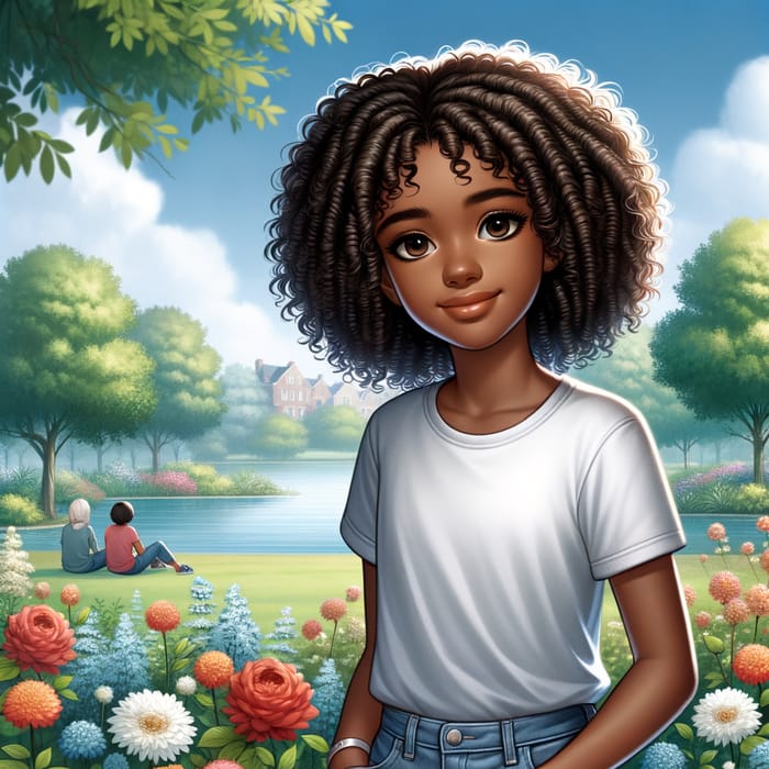 Serene African Girl in Nature Scene | Tranquil Park Portrait
