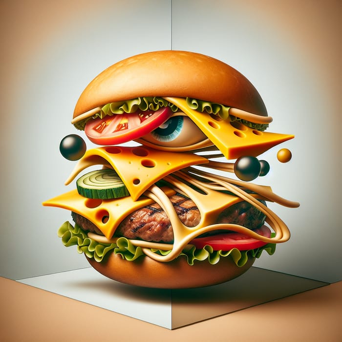 Abstract Cheeseburger Art - Imaginative Ingredients Composition