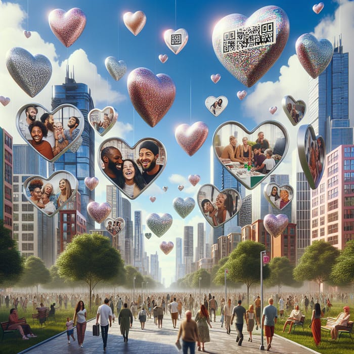 Captivating Urban Memories: Heart-shaped QR Codes in a Vibrant Cityscape