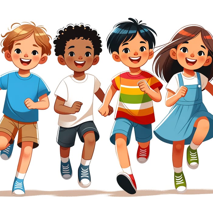 Diverse Children Running - A Colorful Joyful Scene