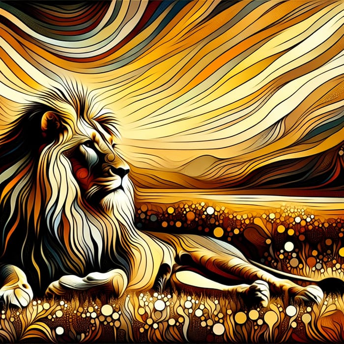 Majestic Lion in Golden Savannah | African Wildlife Art