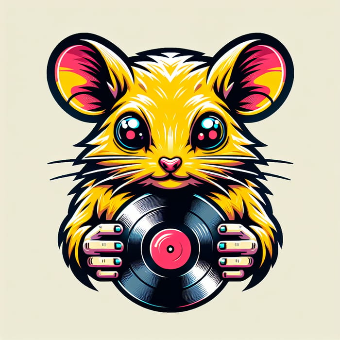 Close-Up Pikachu Holding Vinyl Record | Vibrant Digital Illustration