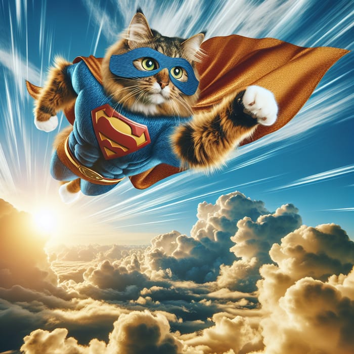 Flying Super Cat: The Majestic Feline Hero | AI Art Generator 