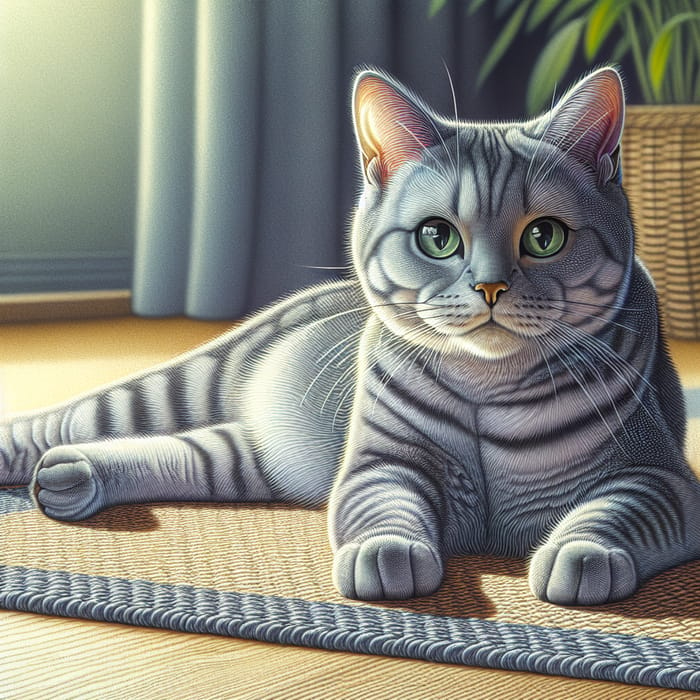 Adorable Grey Cat Relaxing on Mat