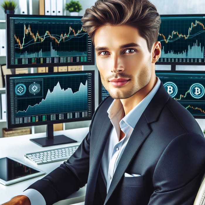 Attractive Cryptocurrency Businessman in the World of Crypto