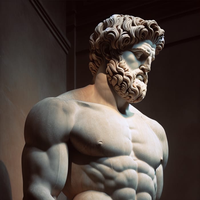 Stoic Greek Male Statue with Robust Physique