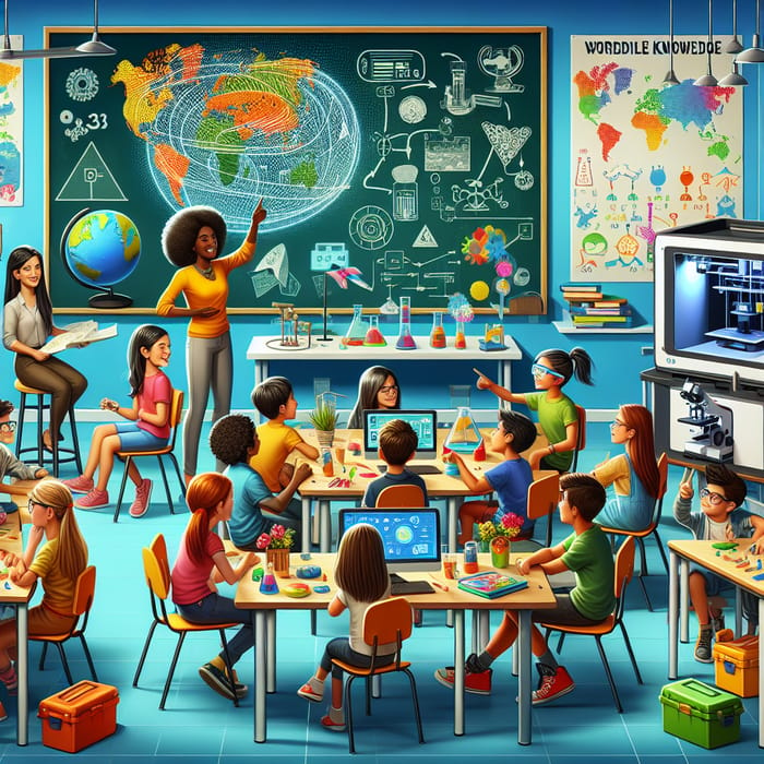 Revolutionizing Education: Vibrant Classroom Scene with Diverse Students
