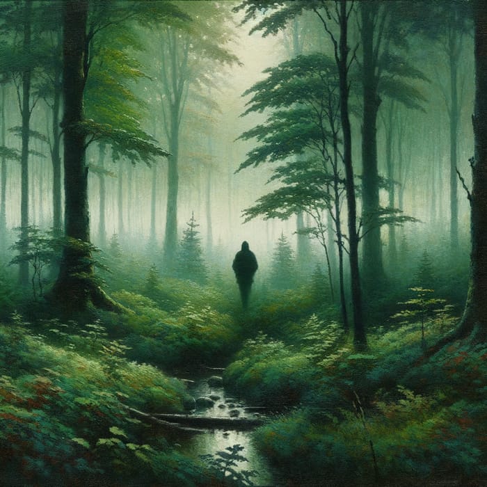 Misty Forest Tranquility | Enigmatic Impressionism Art