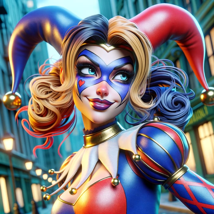 Harley Quinn 3D Rendering: Vibrant Colors & Exaggerated Style