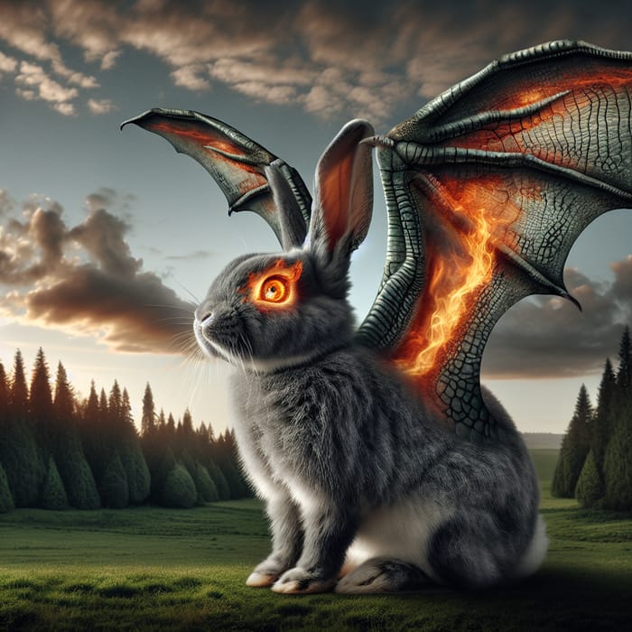 Dinosaur-Like Wings and Flaming Eyes on a Rabbit