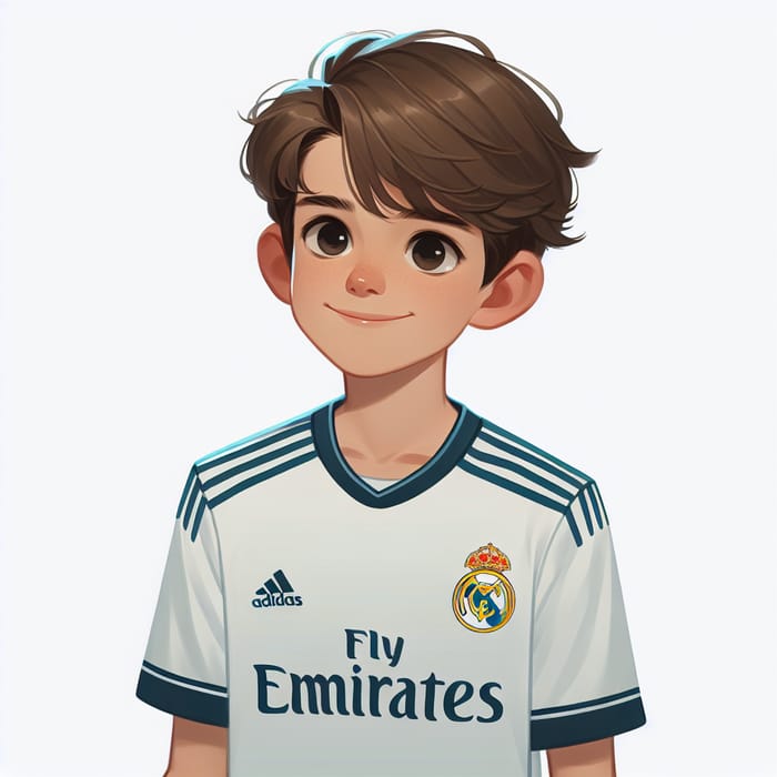 Caucasian Boy in Real Madrid Jersey | Football Fan Image