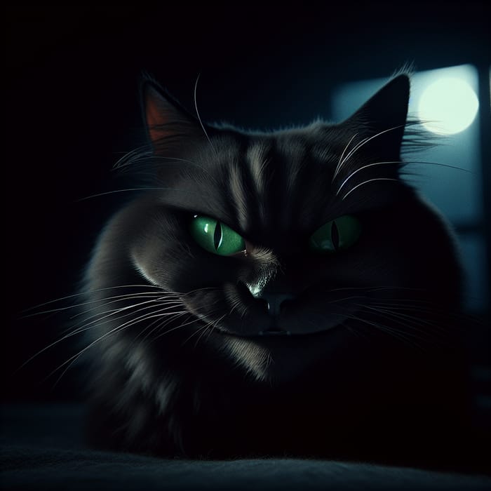 Mysterious Cat with Glowing Green Eyes