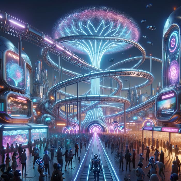 Futuristic Cyber Theme Park: Explore Neon Dreams