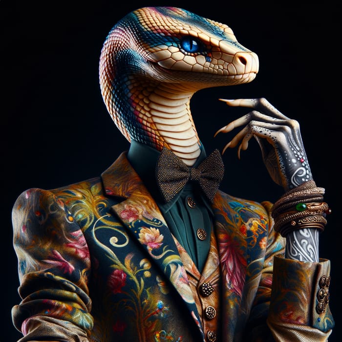 Androgynous Snake-Human Hybrid in Provocative Outfit
