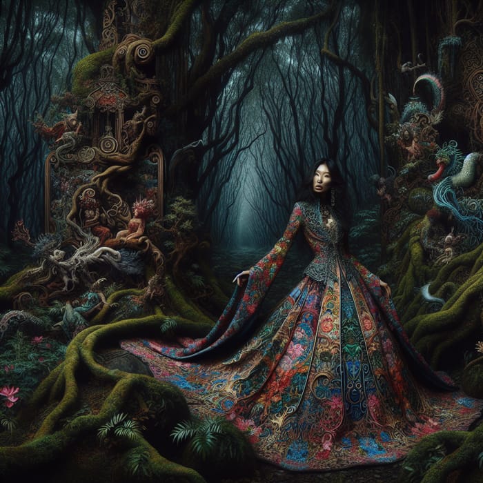Enchanting Woman in Magical Forest - Klimt Style Masterpiece