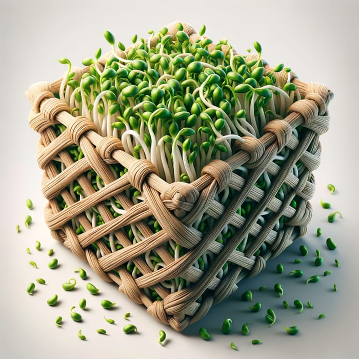 Organic Bean Sprouts in Intricately Woven 3D Basket