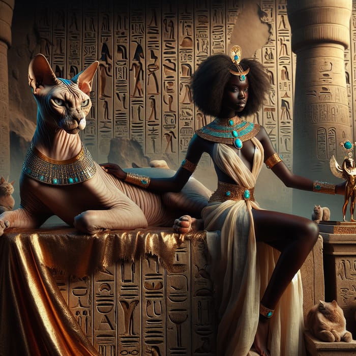 Majestic Sphinx Cat and Ancient Egyptian Girl