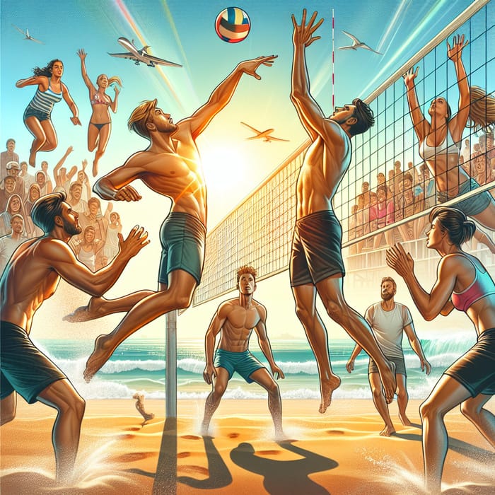 Exciting Volleyball Match on Sunny Beach | Dynamic Athletic Scene