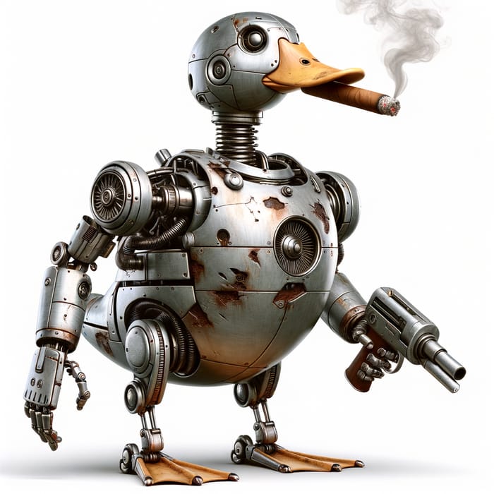 Vintage Robot Duck Armed with Smoking Cigarette