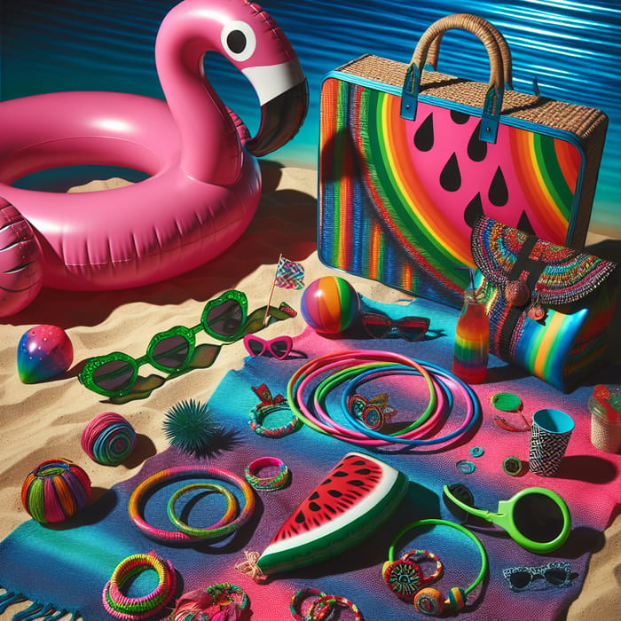Vibrant Summer Accessories: Flamingo Pool Float, Neon Sunglasses & More