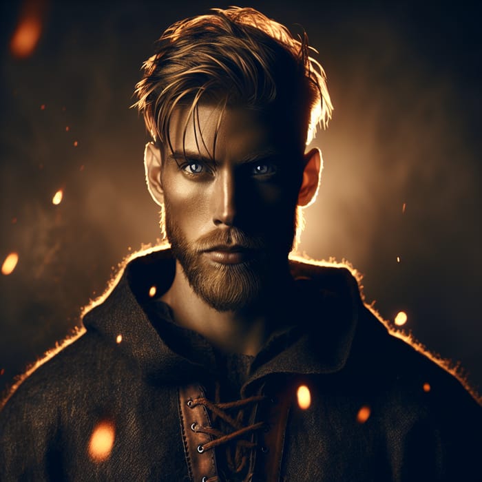 Mysterious Viking Warrior with Golden Hair: Photorealistic Image