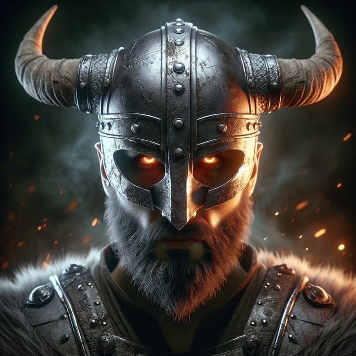 Fierce Viking Warrior with Glowing Eyes in Dark Background
