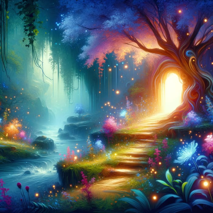 Enchanting Mystical Forest with Glowing Plants and Ethereal Aura