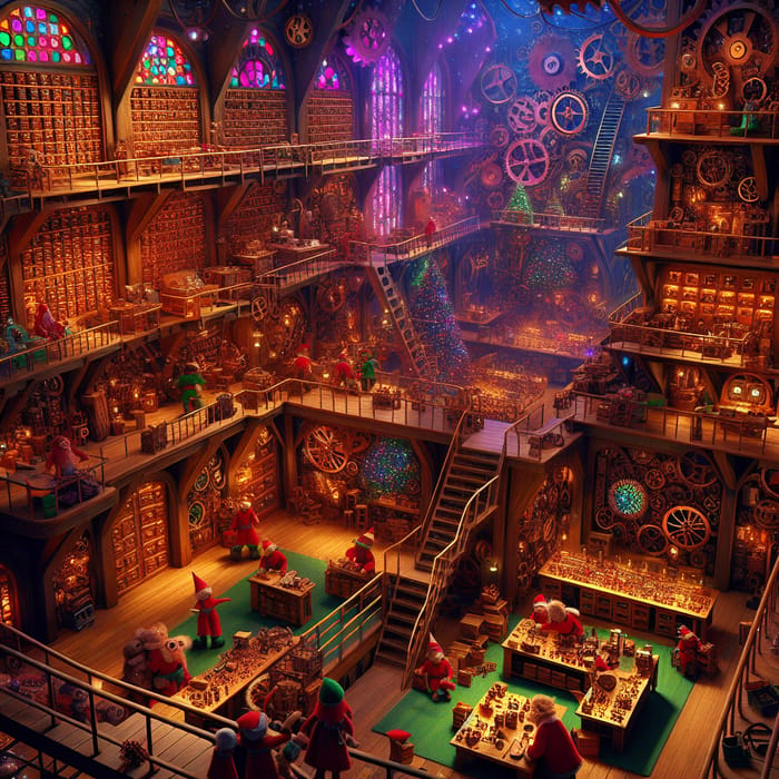 Enchanted Toy Workshop: Elves Crafting Magical Toys in a Copper Wonderland