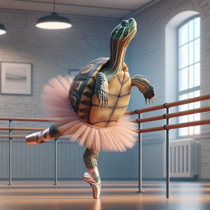 Photorealistic Turtle in Tutu at Classical Ballet Dance Class