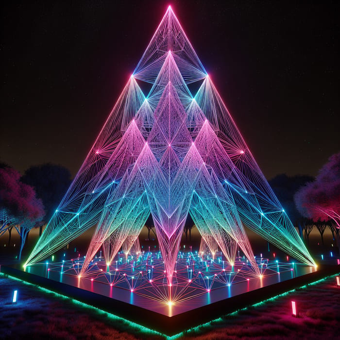 Neon RGB LED Artistic Structure - Dynamic 3D Triangles in Park