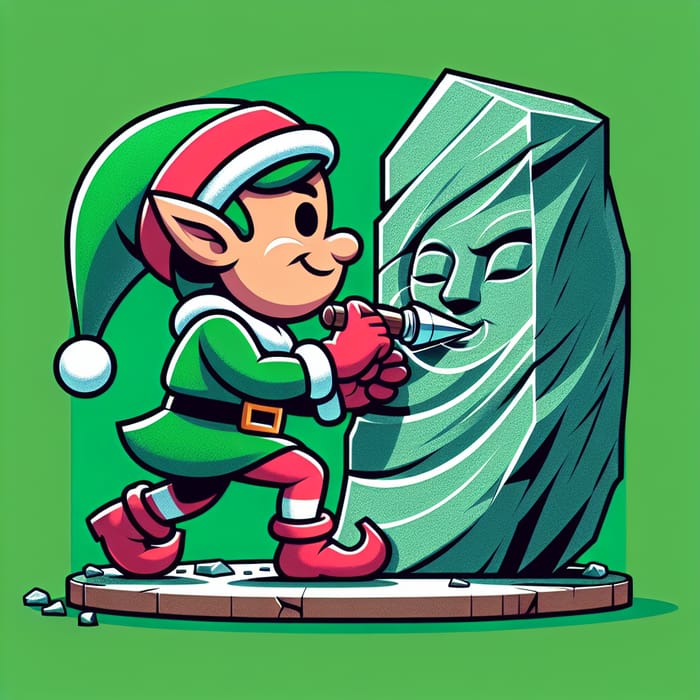 Christmas Elf Stone Carving Cartoon Profile Illustration