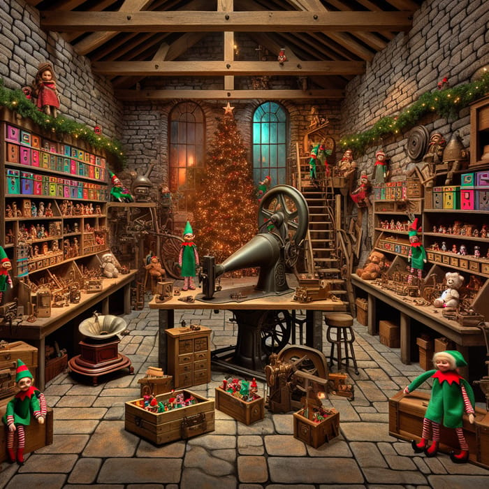 Enchanting Elf Workshop: Handcrafted Toys, Festive Atmosphere