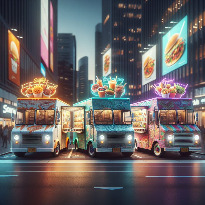 Realistic Food Trucks on Urban Avenue | Vibrant Street Eateries