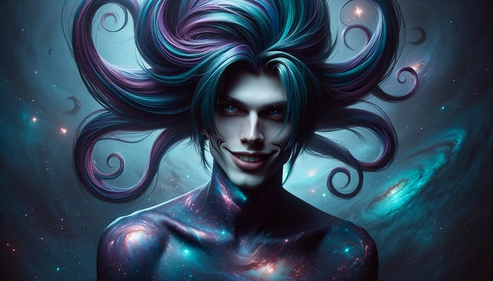 Galactic Villain Emperor Kayn with Oversized Blue Purple Hair