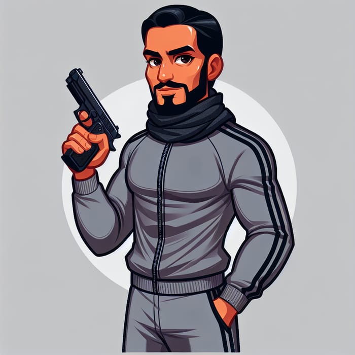 Toonzies Style Cartoon of Confident Middle-Eastern Man in Grey Tracksuit
