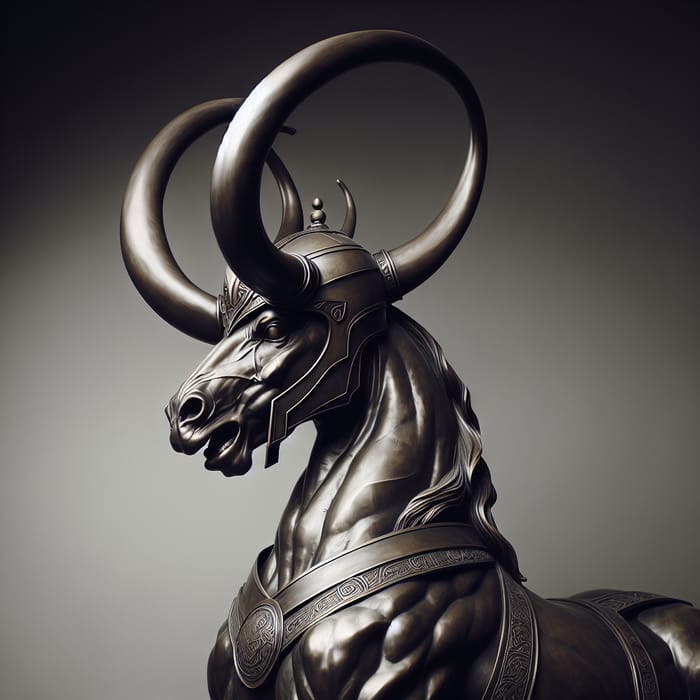 Bronze Horse Statue in Loki's Horned Helmet