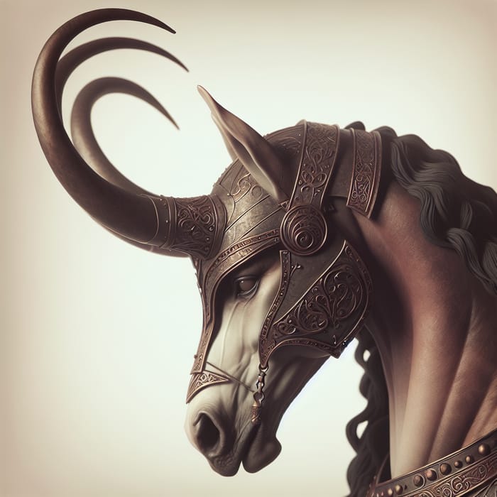 Majestic Horse in Horned Helmet | Mythical Aura Image